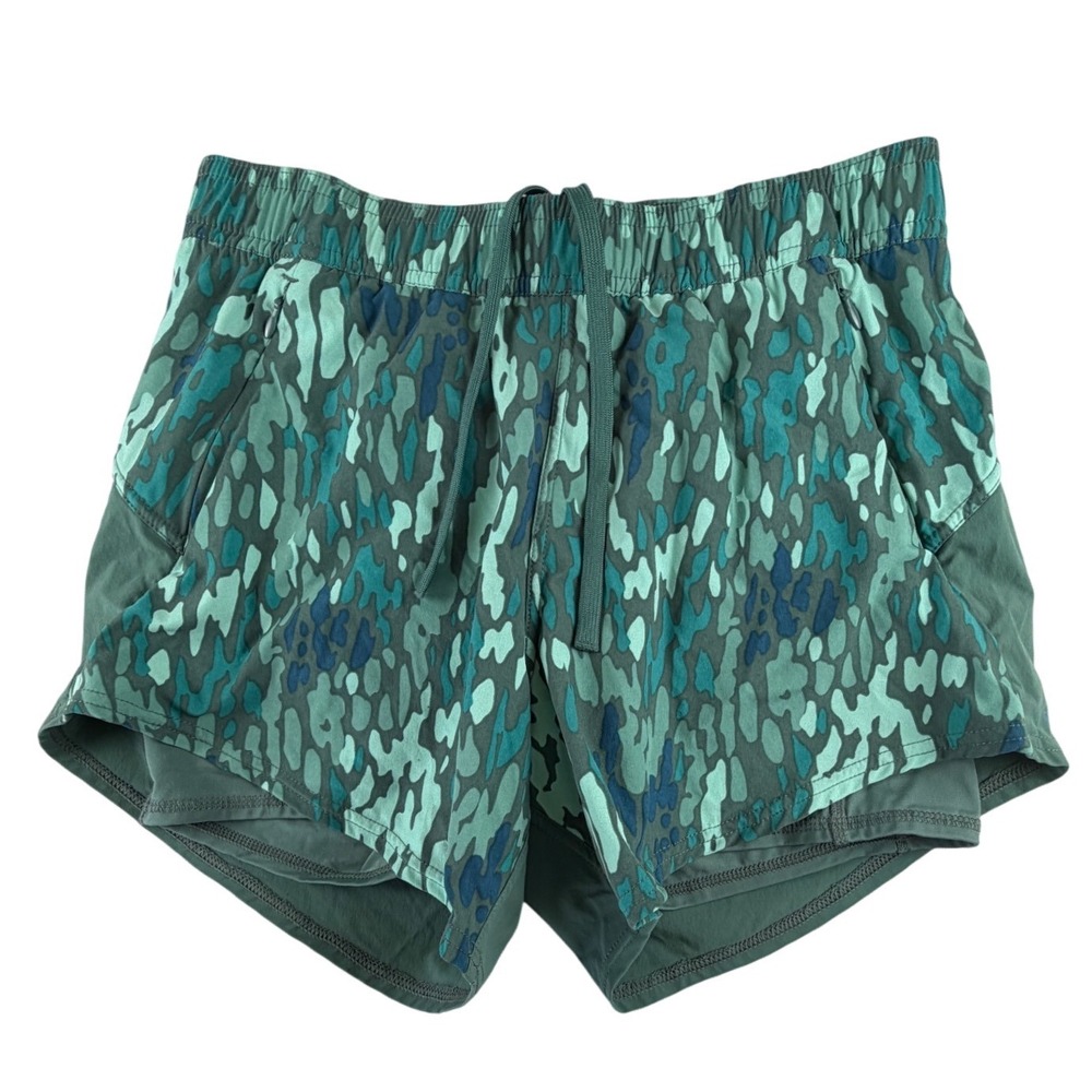 Fair Harbor Womens Green Abstract Camo Running Shorts Compression‎ Liner XS